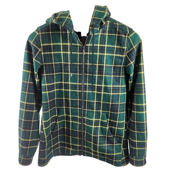 Pendleton Tops - Like New Pendleton Fitted Green and Yellow Plaid Zip-Up Hoodie 100% Virgin Wool